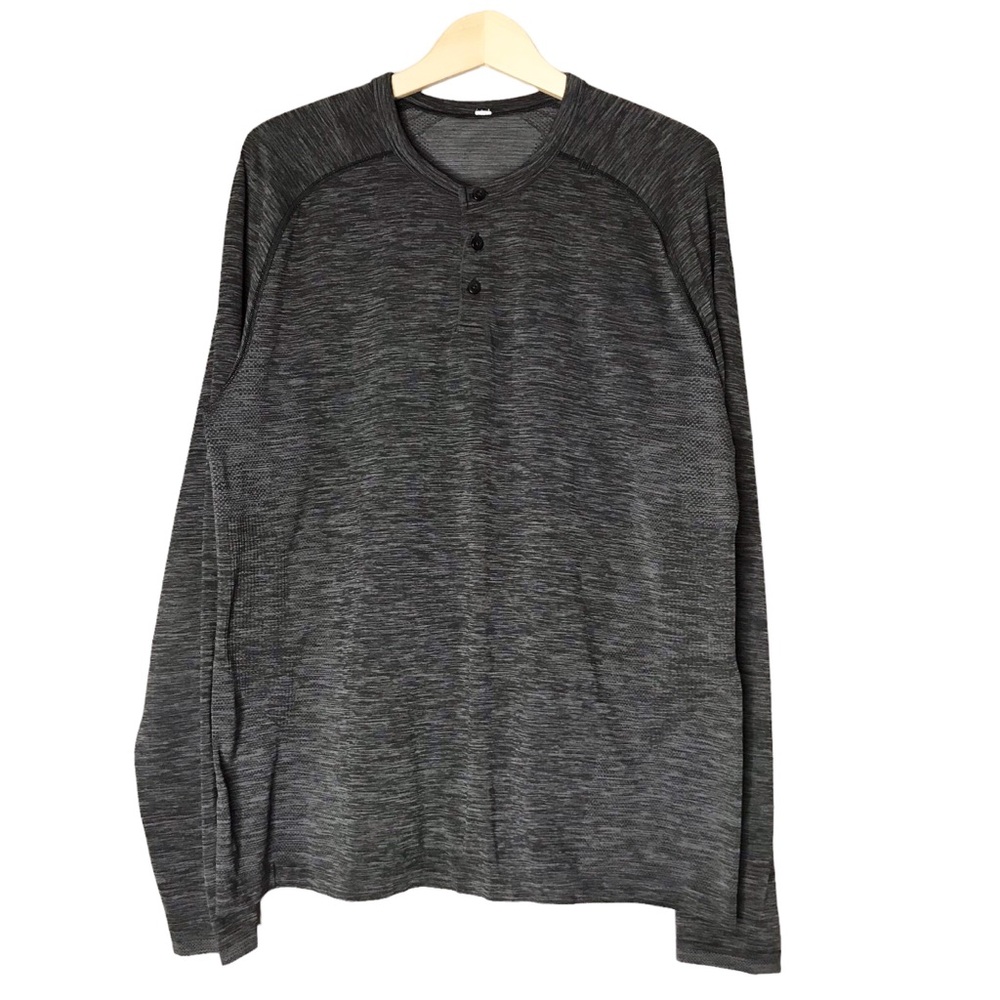Lululemon Dark Grey Henley Tee Long Sleeve Metal Vent Tech T-Shirt Men's XL